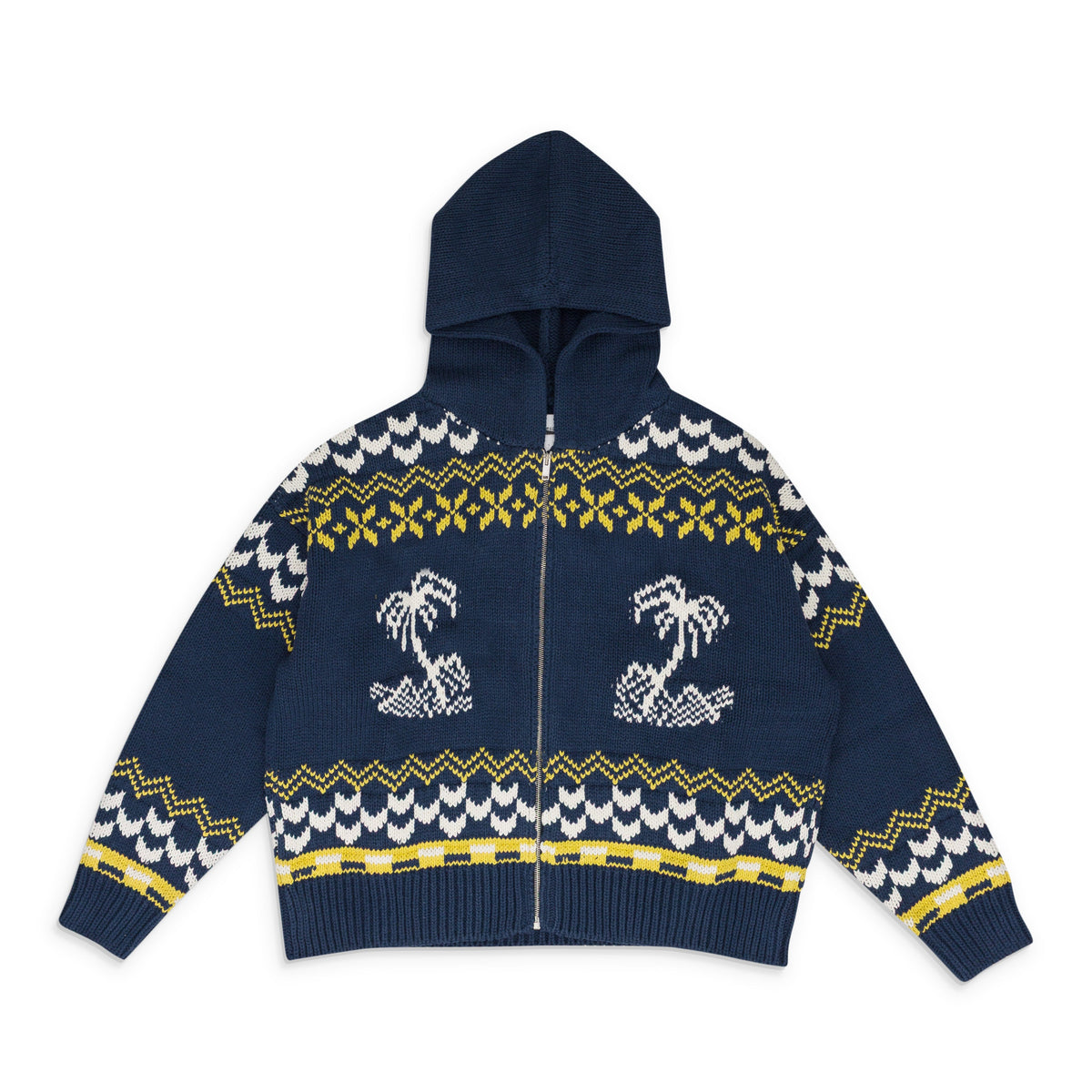 NAVY PALMA KNIT ZIP-UP SWEATER