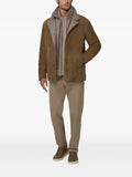 Boggi Milano jacket padded with goose down, removable genuine leather mélange flannel bib
