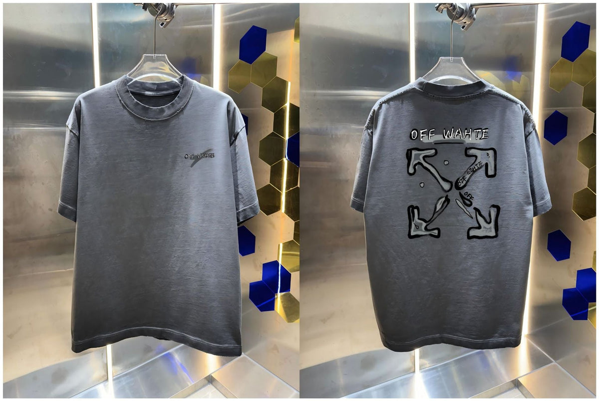 Off-White Washed Distressed Crew Neck Short Sleeve T Shirt Unisex