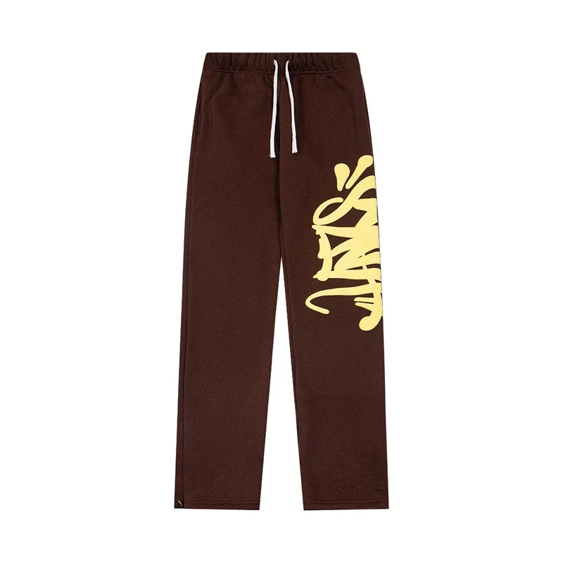 Syna world Drill Graffiti Logo Brown Wide Leg Sweatpants