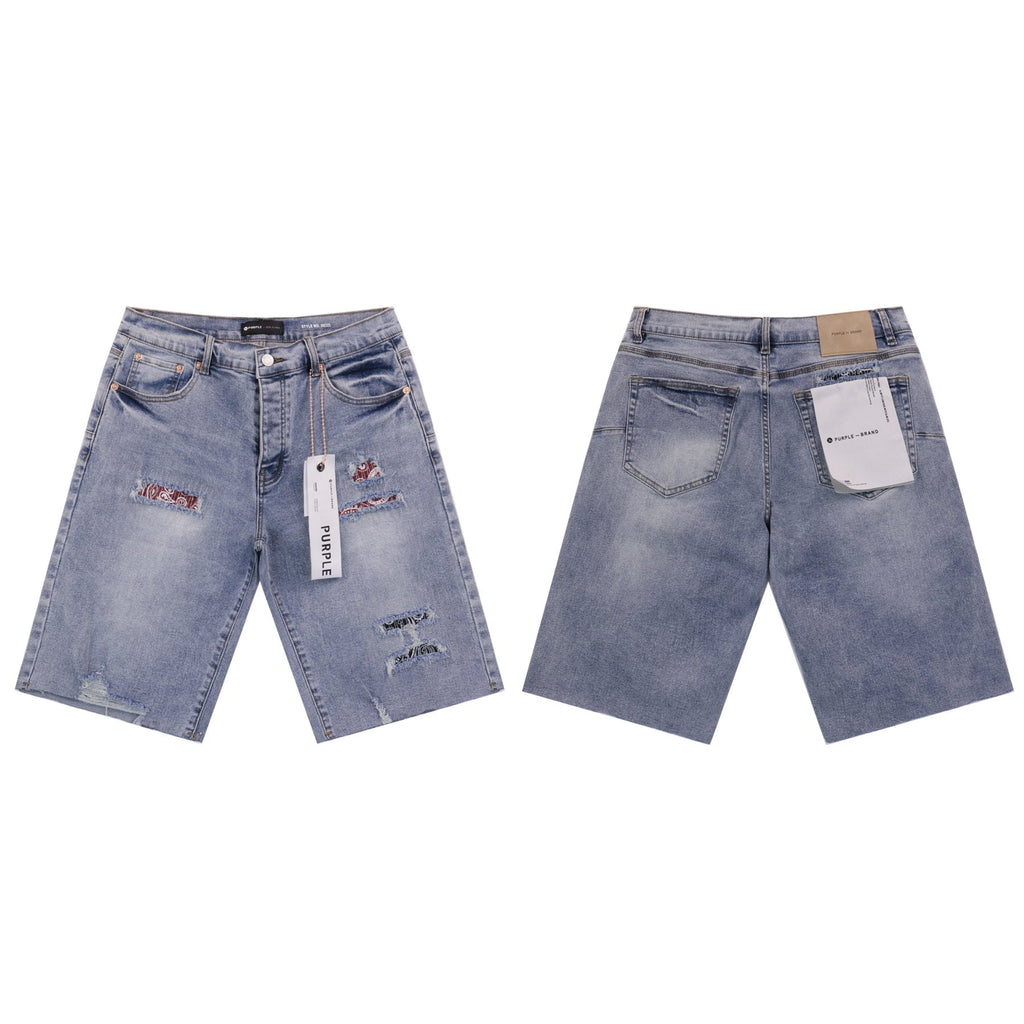 Purple Brand Distressed Patch Denim Shorts