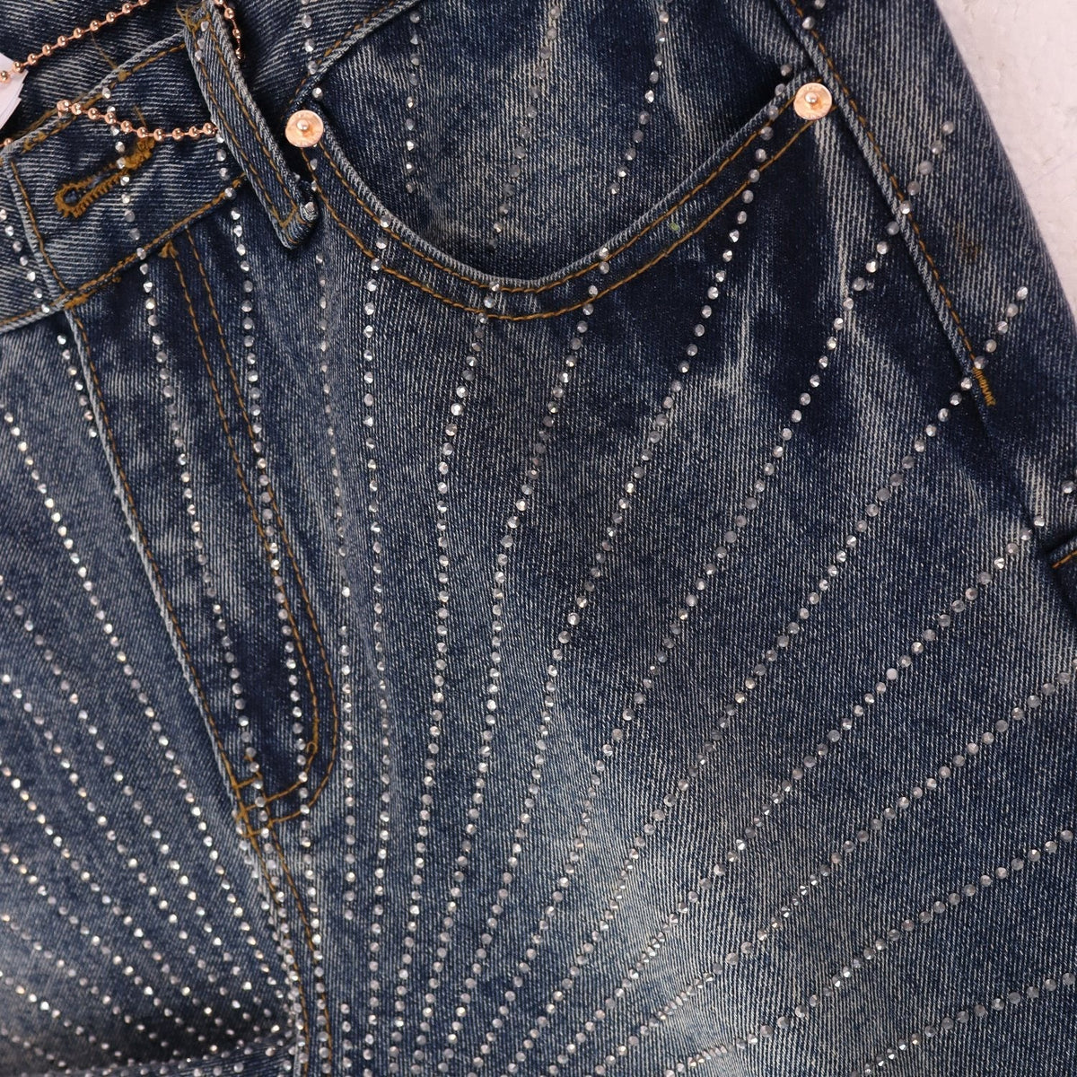 PURPLE Rhinestone Washed Denim Shorts