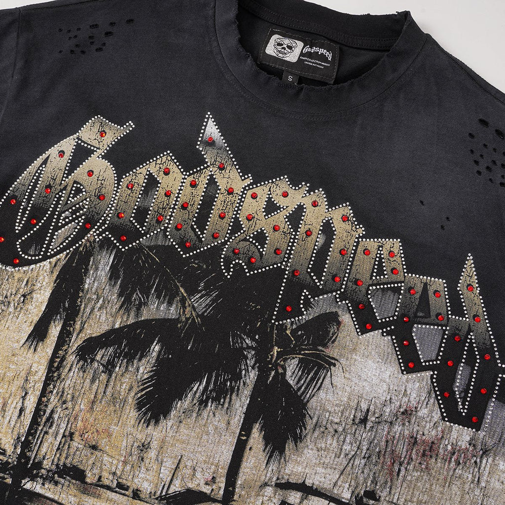 Godspeed Distressed Rhinestone Graphic T-Shirt