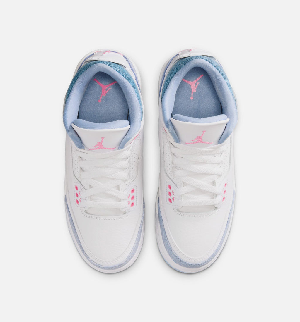 Air Jordan 3 Retro Cobalt Bliss Grade School Lifestyle Shoes - White/Cobalt Bliss/Football Grey/Pink Glow