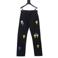 Chrome Hearts Yellow And Blue Leather Cross Patches Jeans