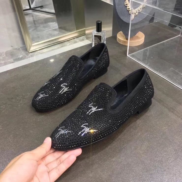 Giuseppe Zanotti Black Studded Velvet Slip-On Loafers
