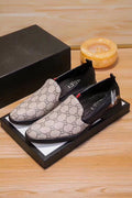 Gucci Men's Beige Monogram Slip-On Shoes