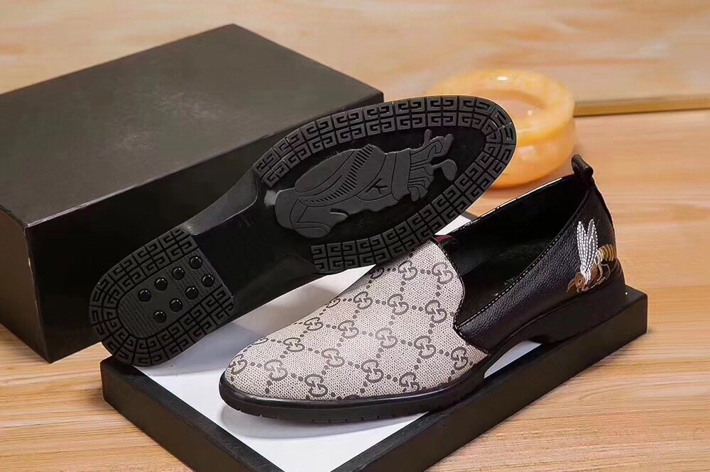 Gucci Men's Beige Monogram Slip-On Shoes