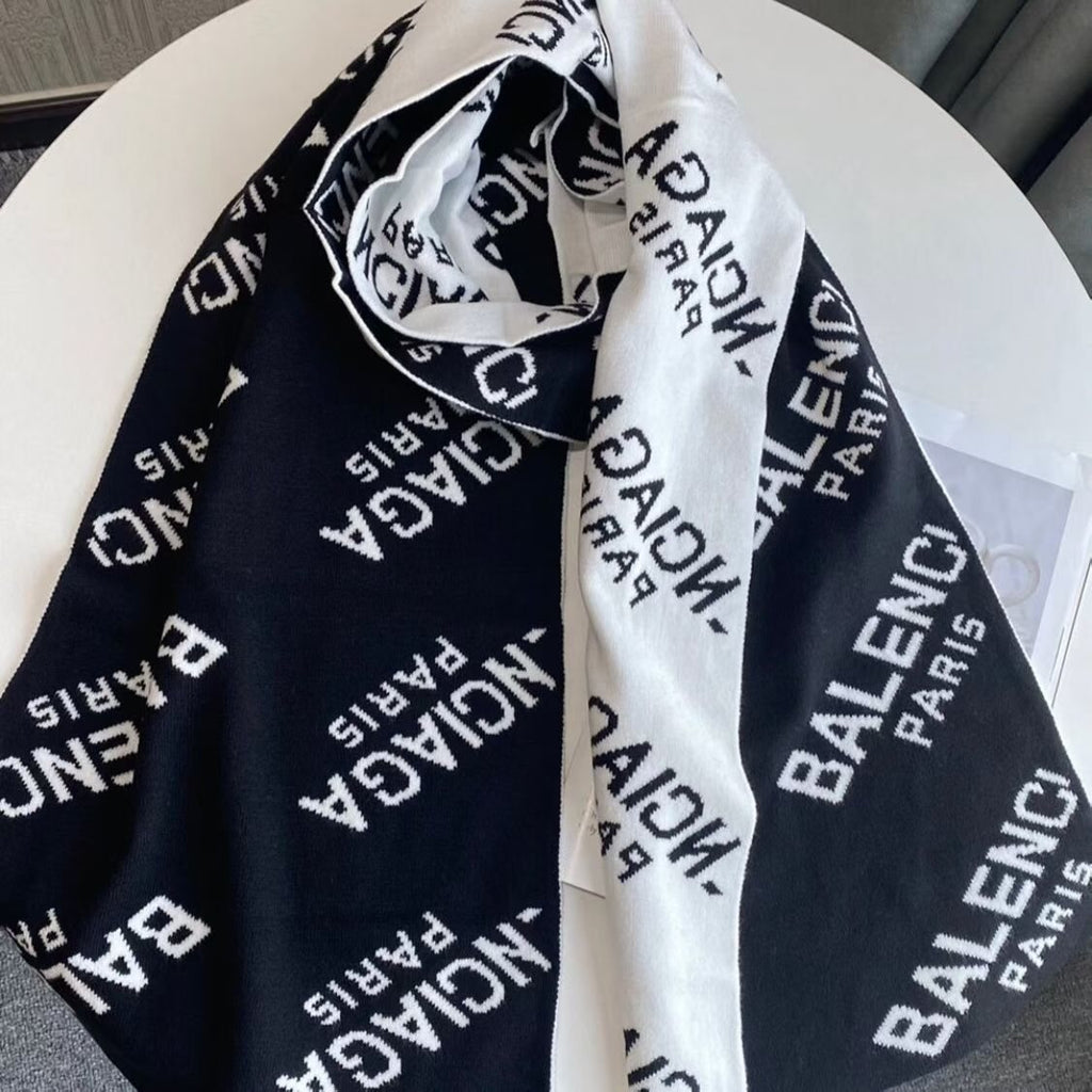 Balenciaga Black & White Knitted Scarf