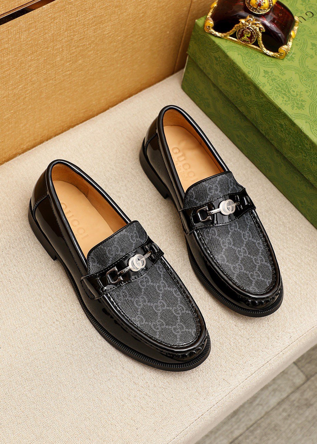 Gucci Black and Gray Metal Bit Loafers