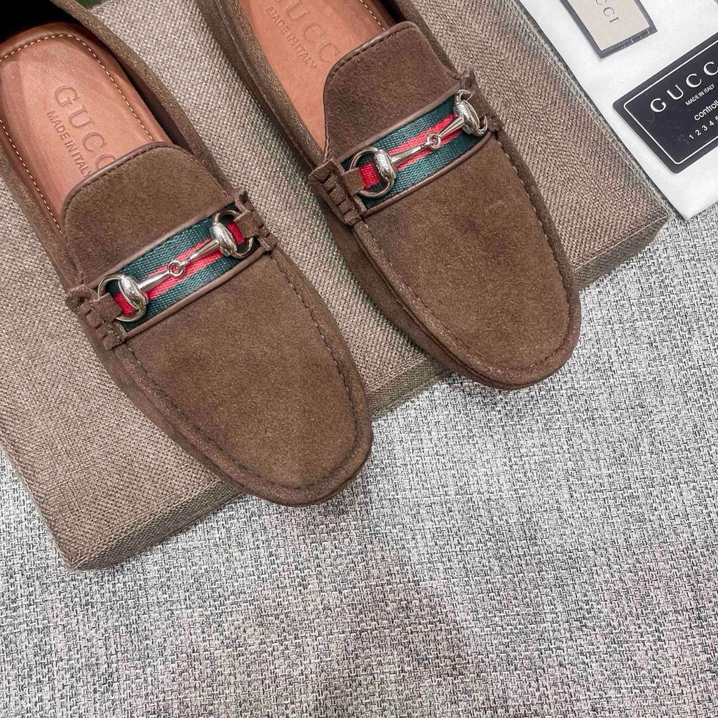 Gucci Brown Web Stripe Loafers