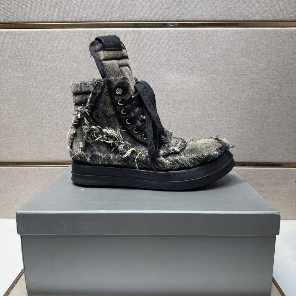 Gray and Black Distressed High-Top Sneakers