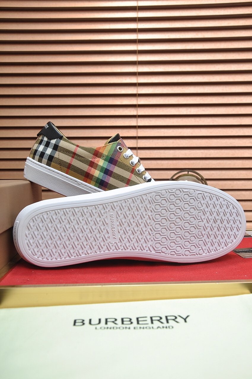 Burberry Beige Check Low-Top Sneakers - Beige Check-Pattern Upper