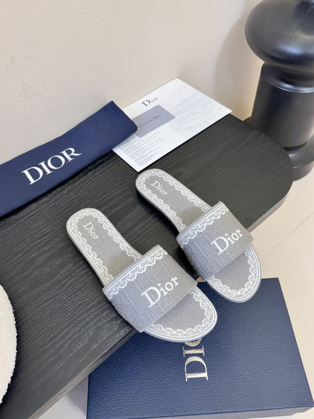 Dior Embroidered Trim Slide Sandals