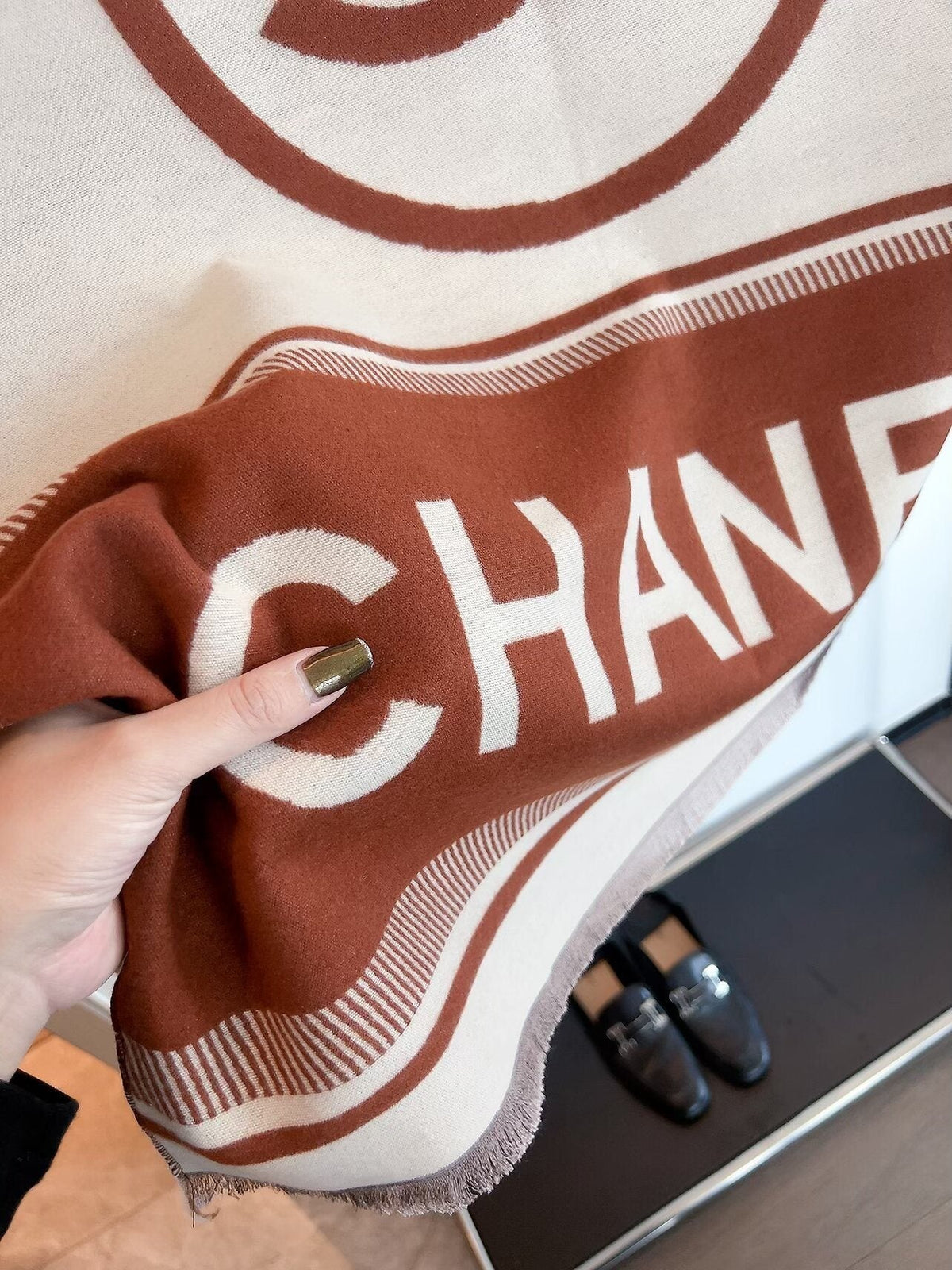 Chanel Logo Border Scarf