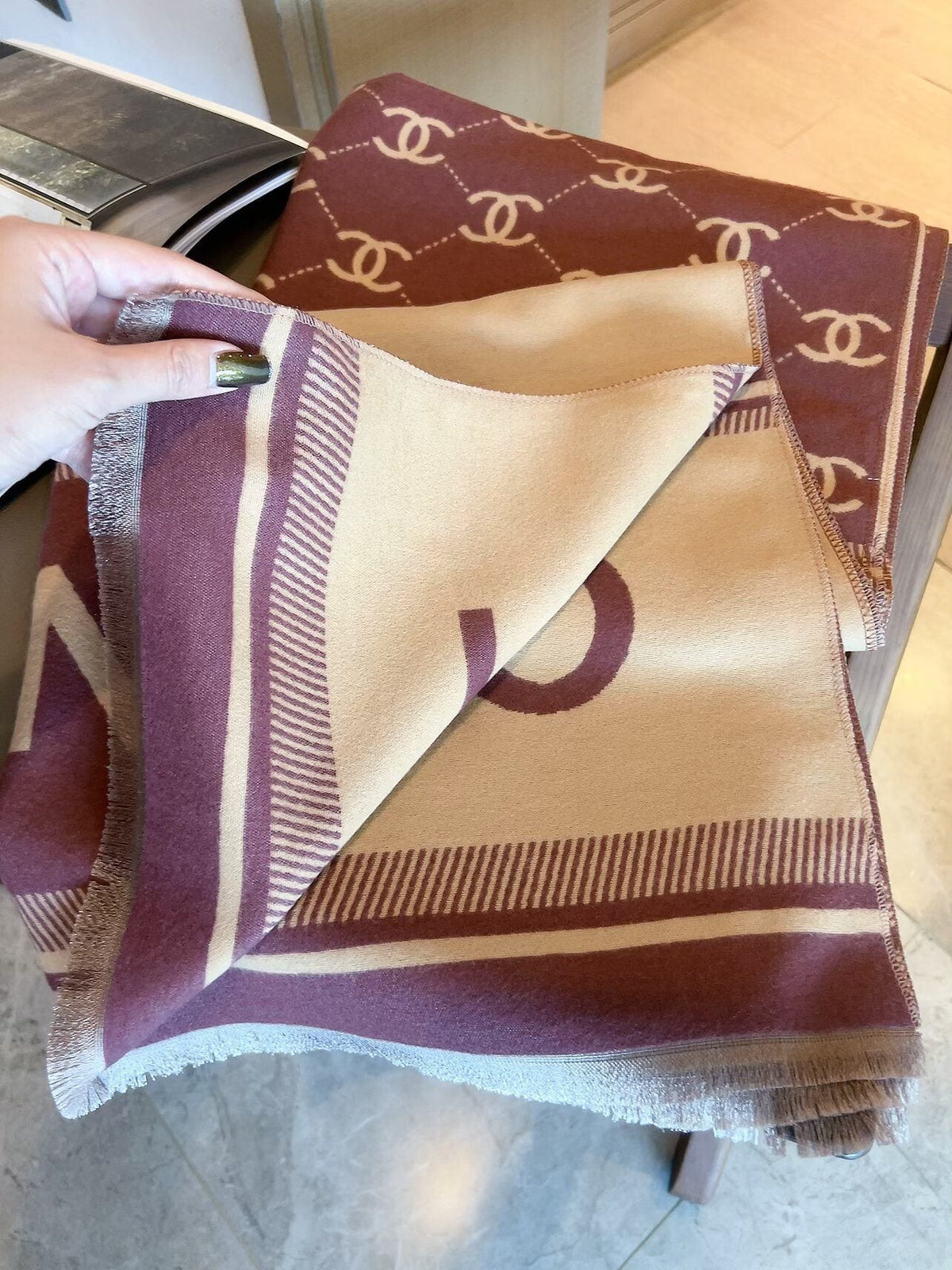 Chanel Logo Border Scarf
