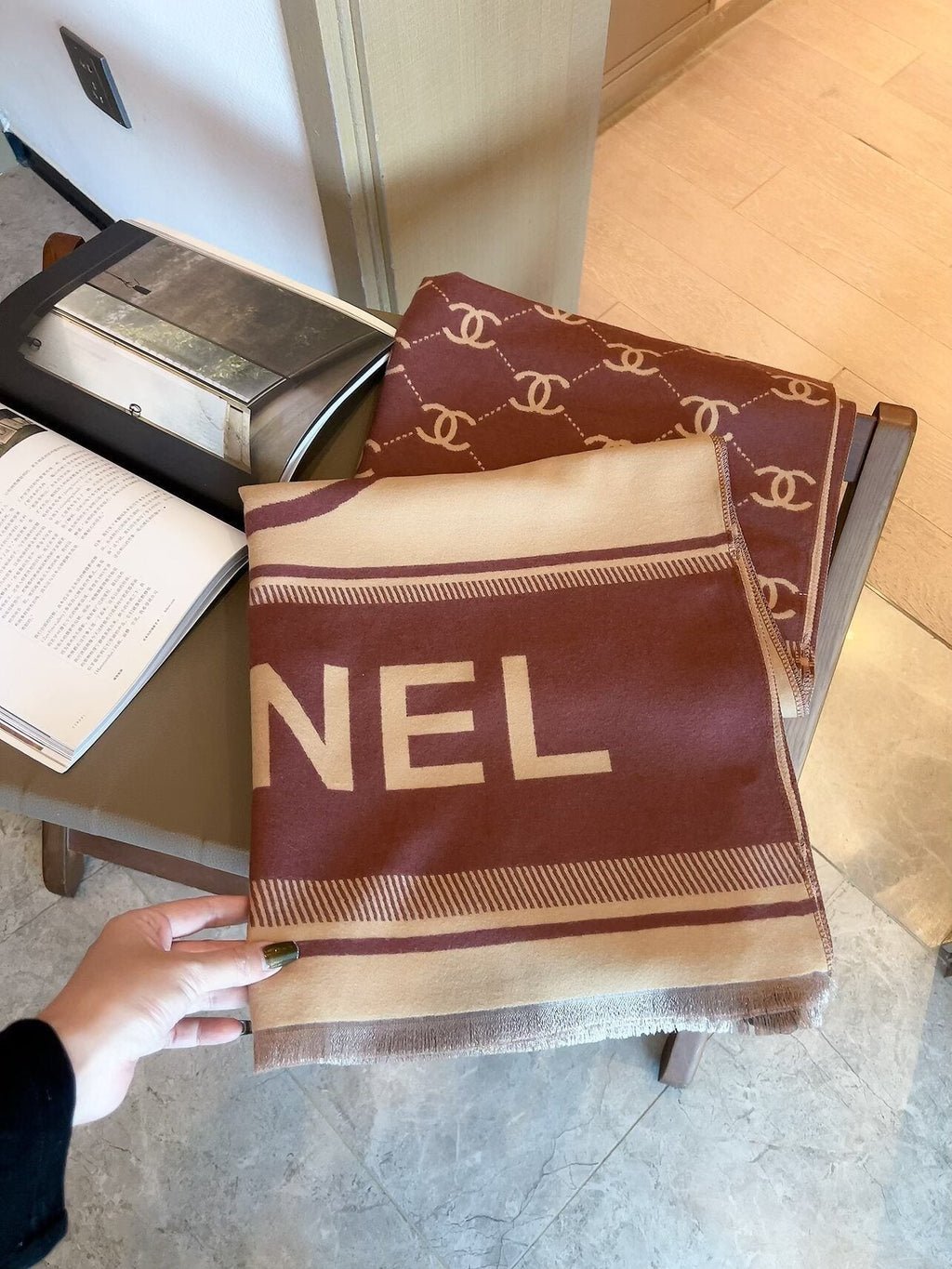 Chanel Logo Border Scarf