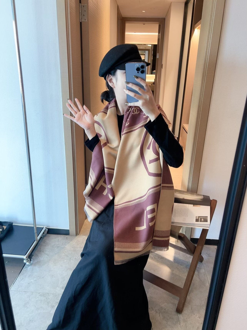Chanel Logo Border Scarf