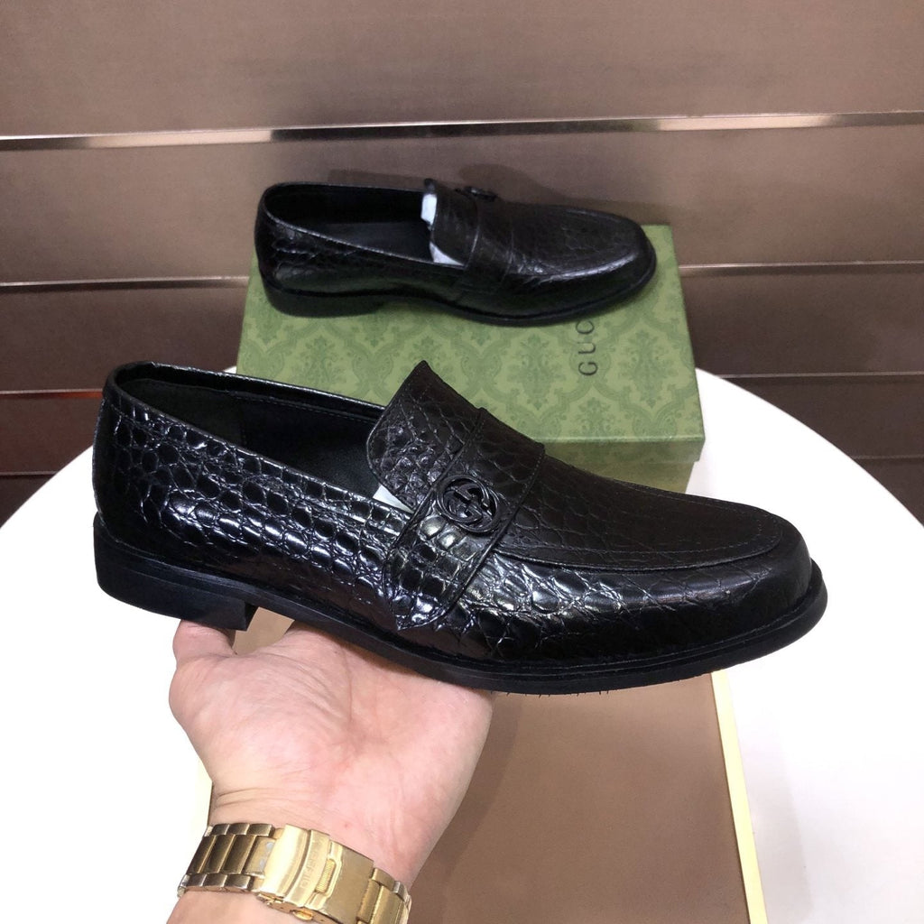 Gucci Black Textured Loafers