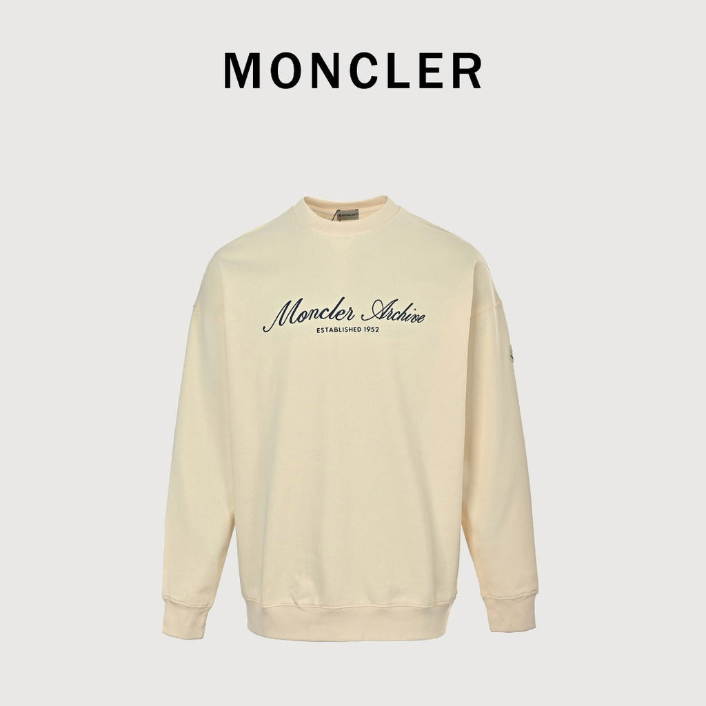 Moncler 26SS Archive Artistic Script Logo Crew Neck Sweatshirt — Ecru